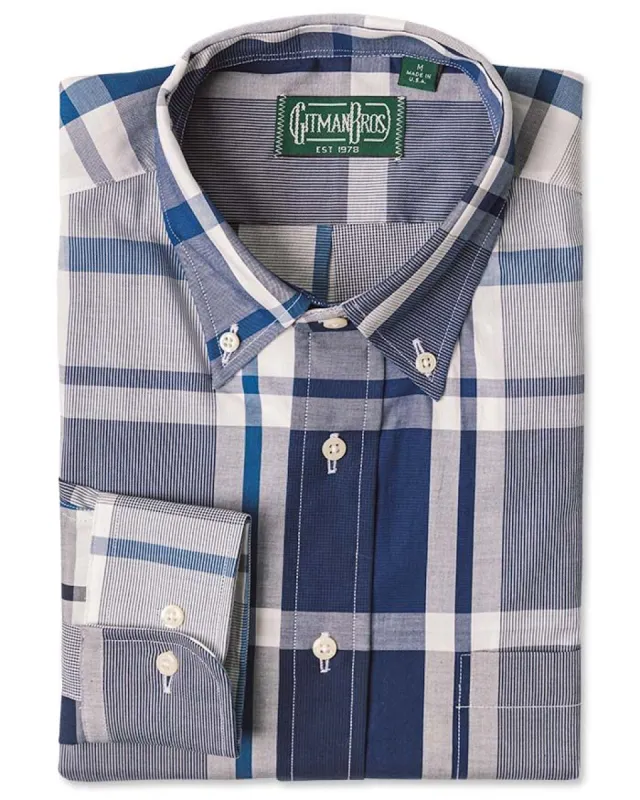 Tonal Blue Poplin Check sold by Gitman Brothers