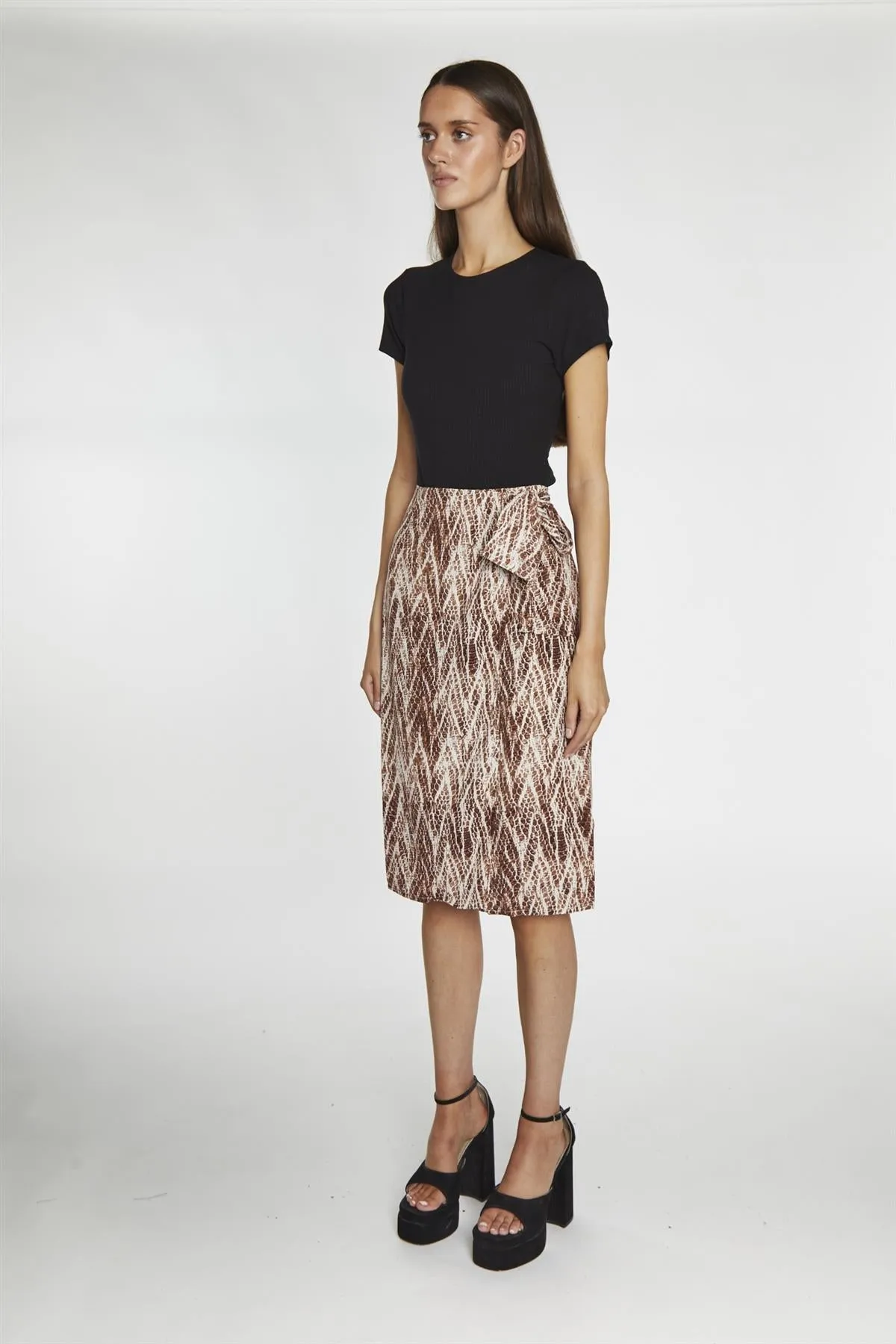 Brown Snake Wrap Skirt sold by Glamorous