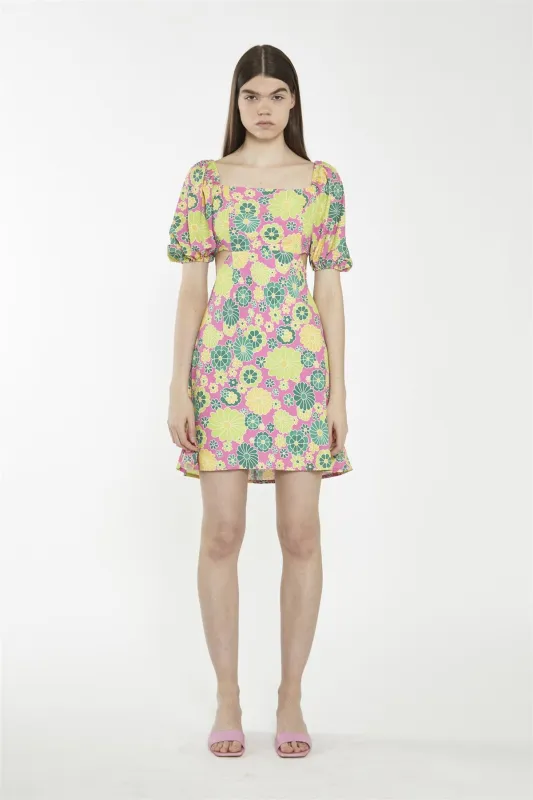 Shift Square Neck Short Dress - Pink Multi 60S Flower sold by Glamorous