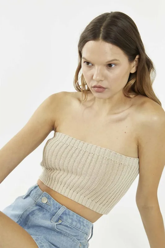 Bandeau Crop Top - Stone made by Glamorous