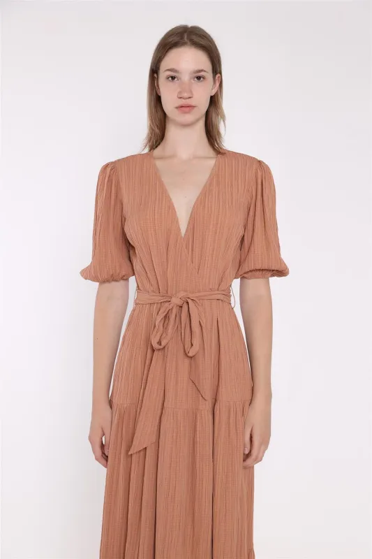 Wrap Midi Dress - Rust Crinkle sold by Glamorous