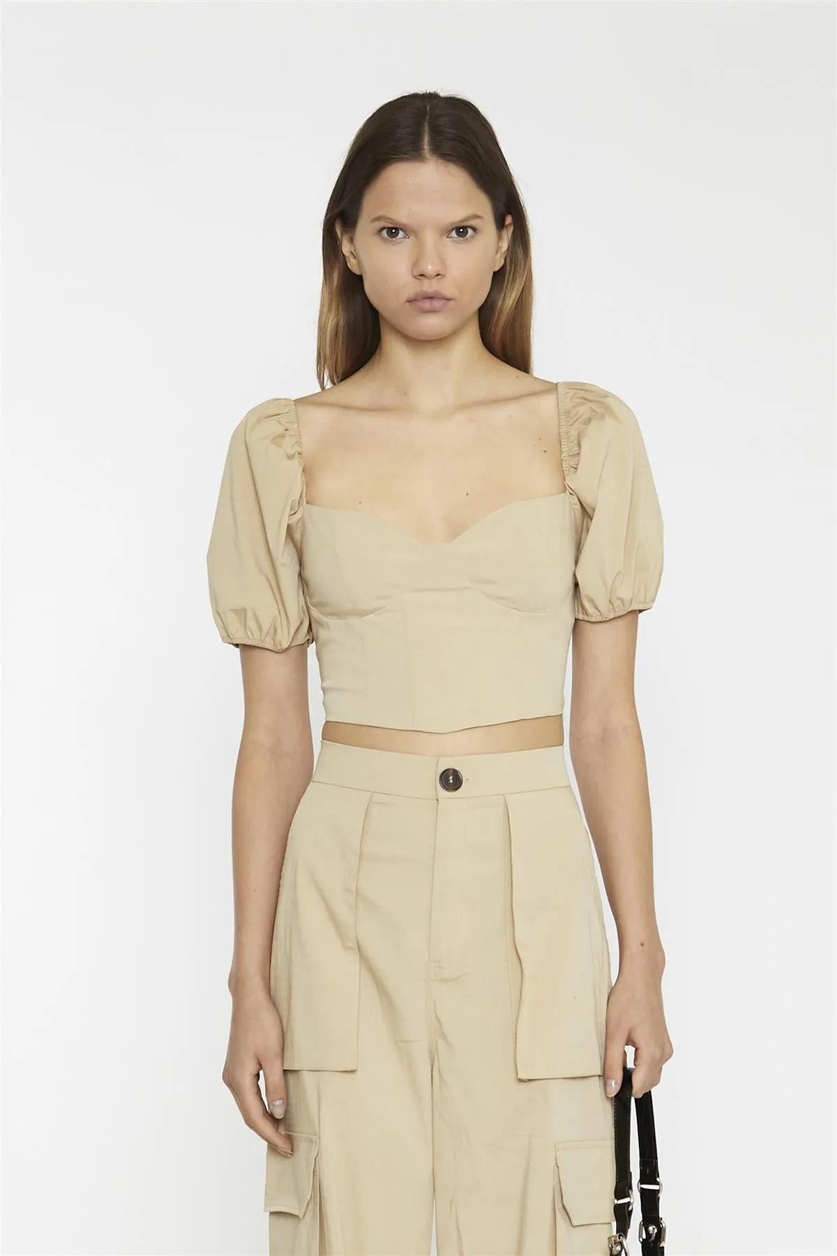 Sweetheart Neckline Crop top - Stone sold by Glamorous