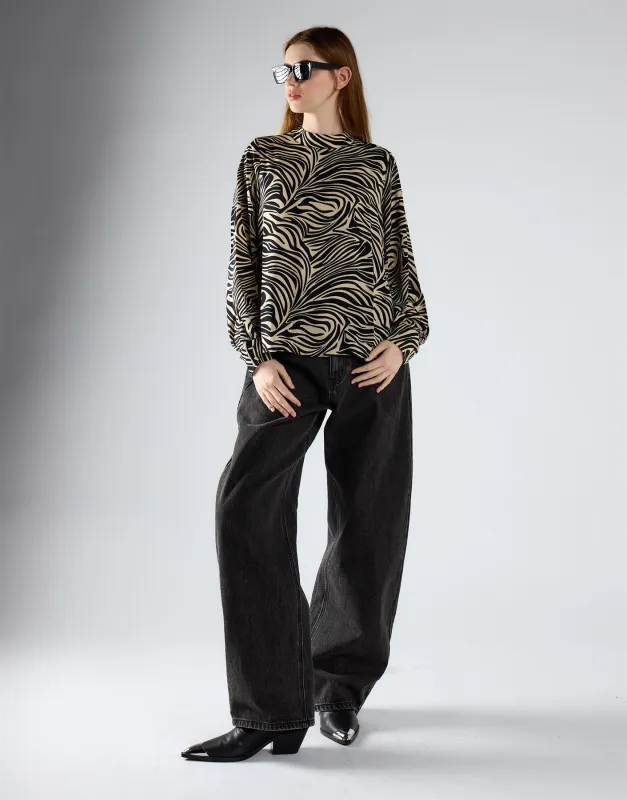 High Neck Top - Stone Black Zebra made by Glamorous