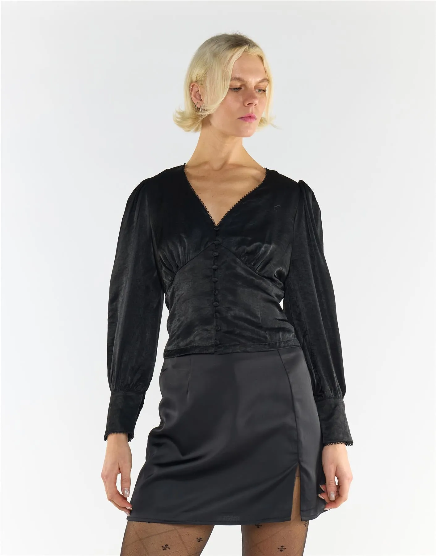 Black Sateen Long Sleeve Blouse sold by Glamorous product image thumbnail 4