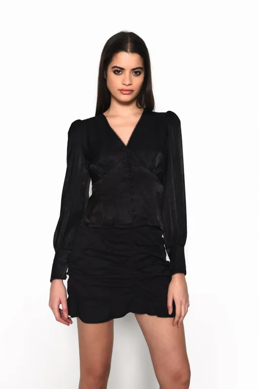 Black Sateen Long Sleeve Blouse sold by Glamorous