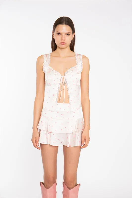 Tie Front Vest Top - Peach Pink Daisy made by Glamorous