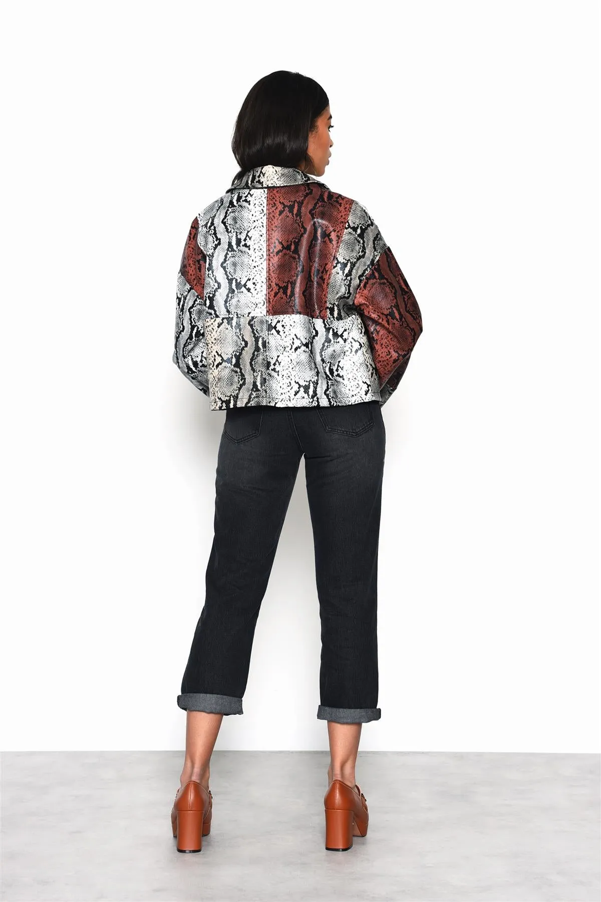 Snakeskin-Patchwork Button-Front Long-Sleeve-Jacket sold by Glamorous product image thumbnail 2