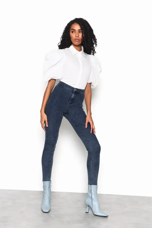 Ink-Blue High-Waisted Skinny-Jeans made by Glamorous