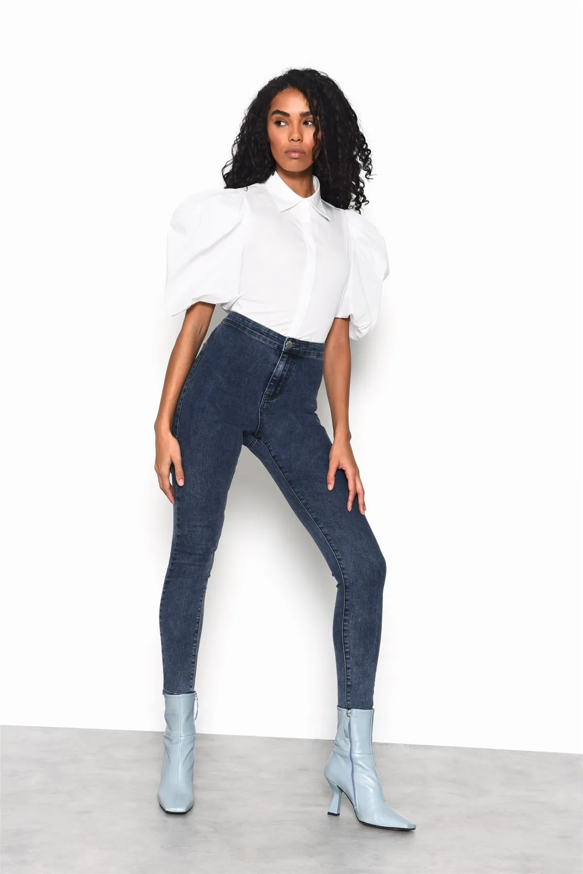 Ink-Blue High-Waisted Skinny-Jeans sold by Glamorous