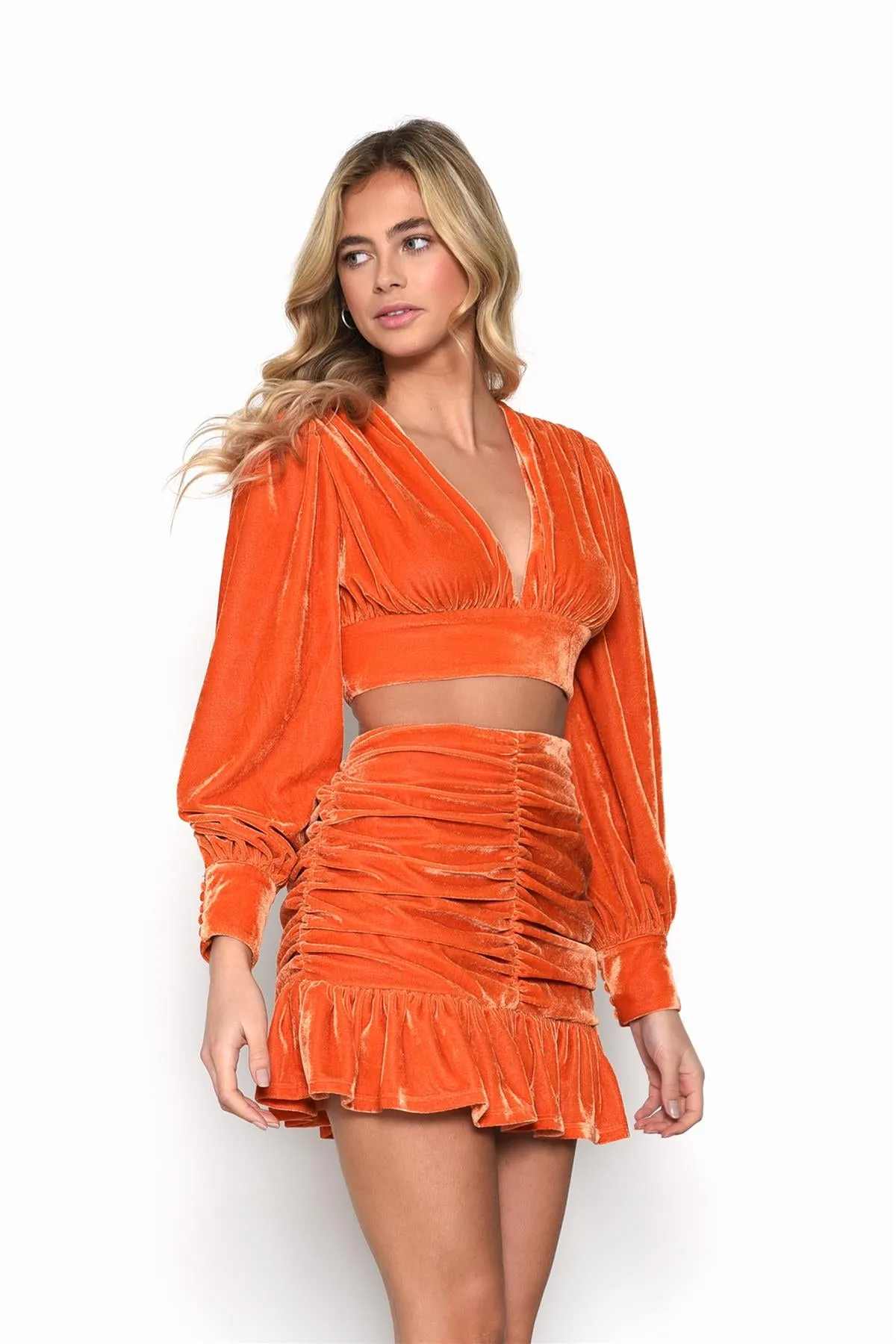 Orange Ruched-Ruffle-Trim Mini-Skirt sold by Glamorous product image thumbnail 3