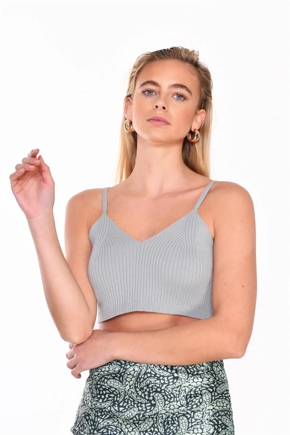 Misty-Sage Ribbed-Sleeveless Cropped-Top sold by Glamorous product image thumbnail 3