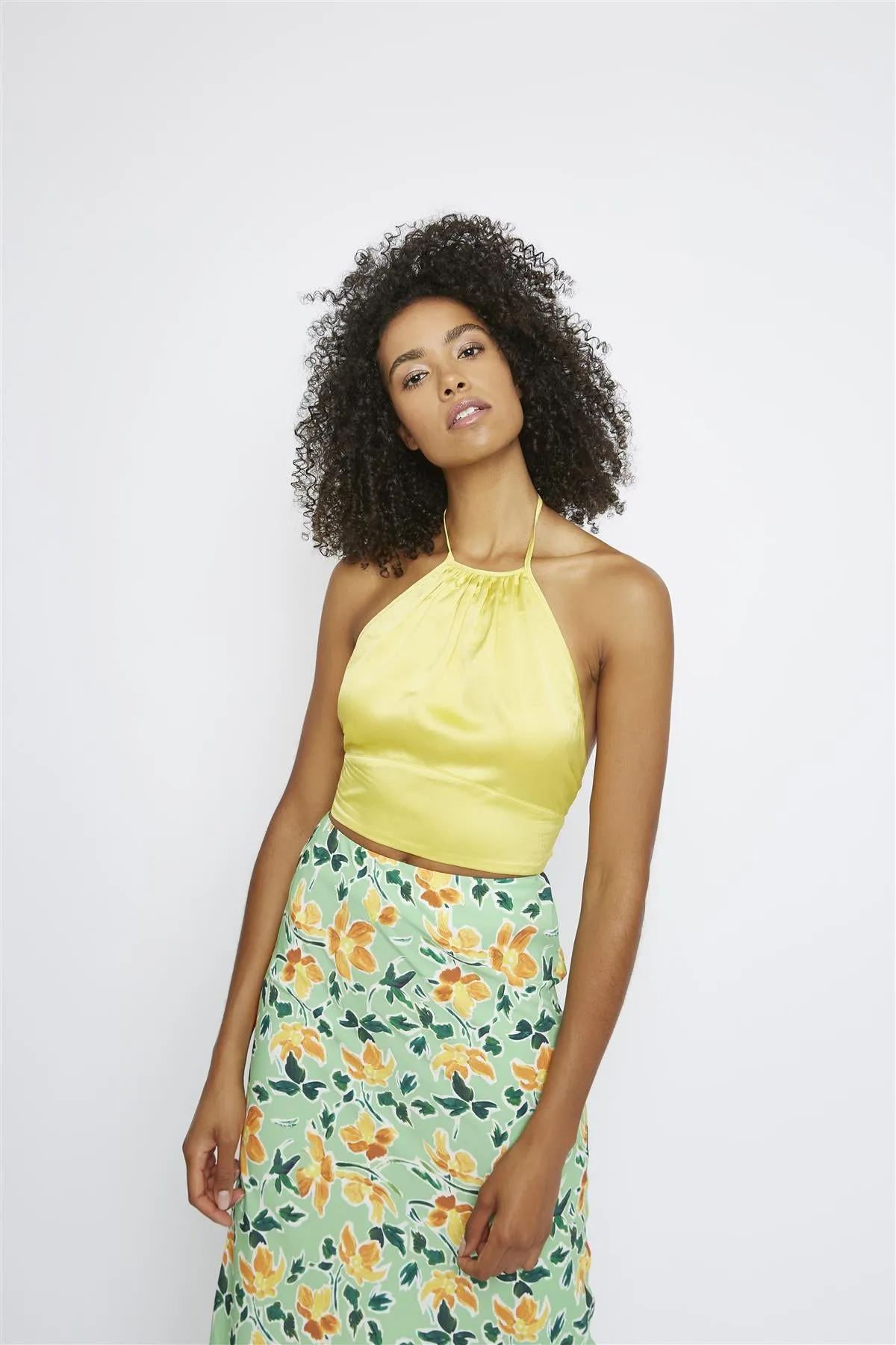 Golden-Yellow-Sateen Halter Crop-Top sold by Glamorous product image thumbnail 4