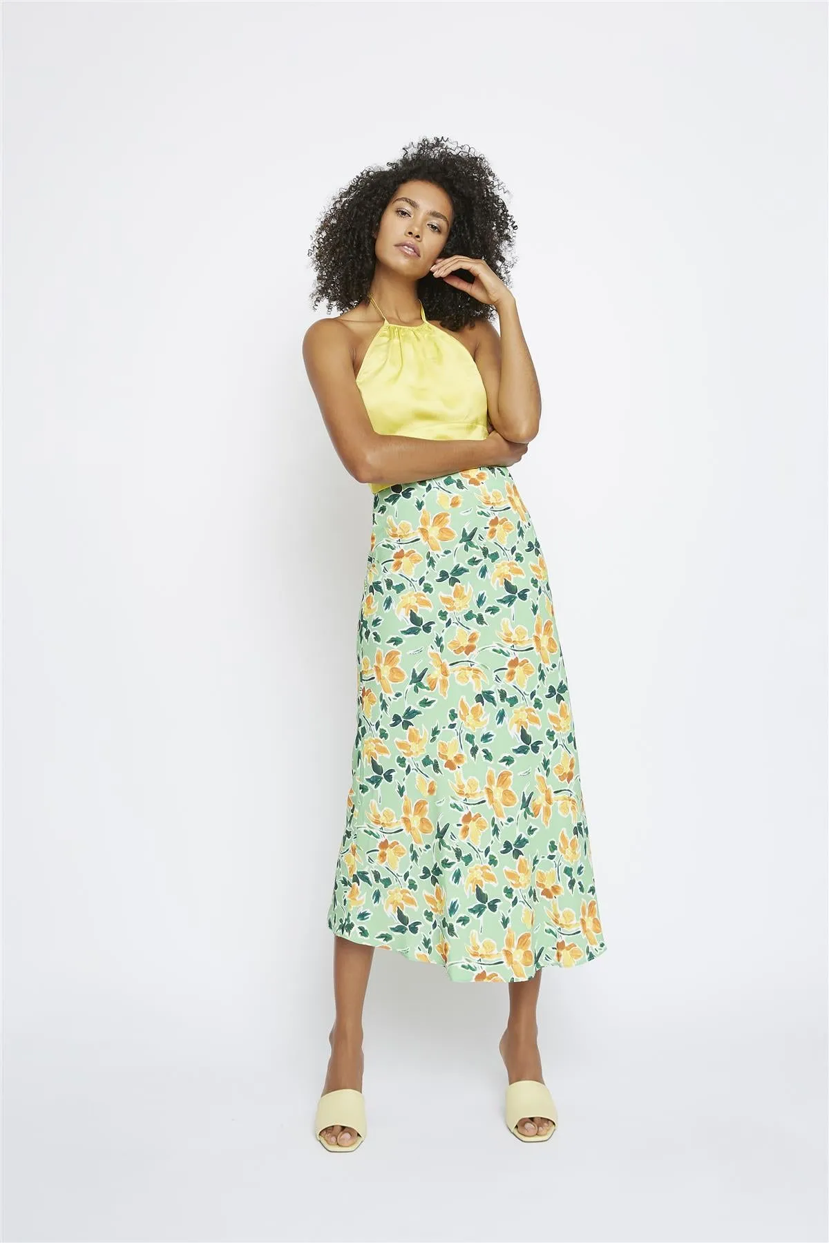 Golden-Yellow-Sateen Halter Crop-Top sold by Glamorous