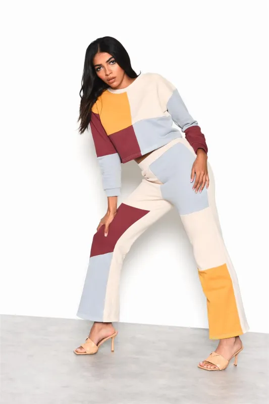 Mutli-Colourblock Long Sleeve Crop-Top sold by Glamorous
