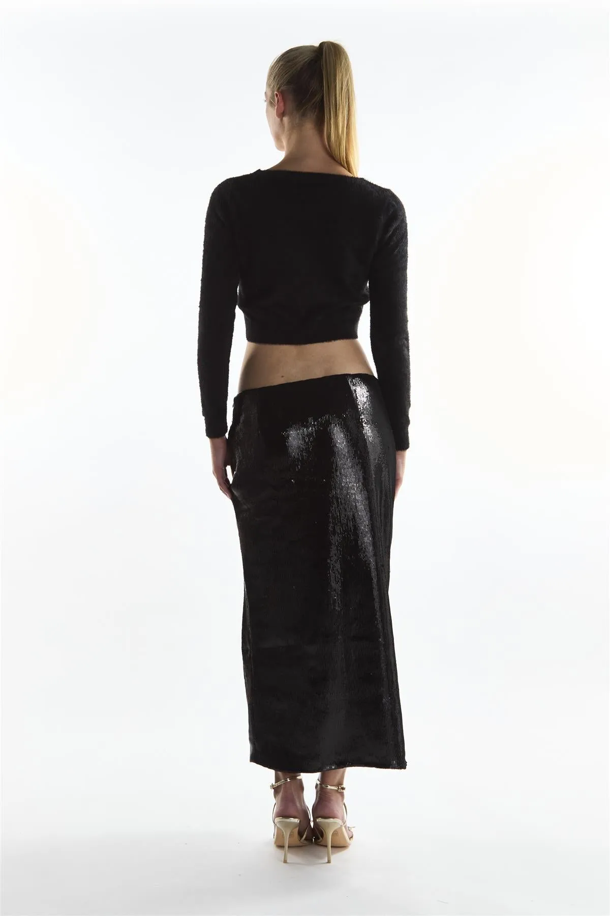 Black Sequin Leg-Split Midi Skirt sold by Glamorous product image thumbnail 2
