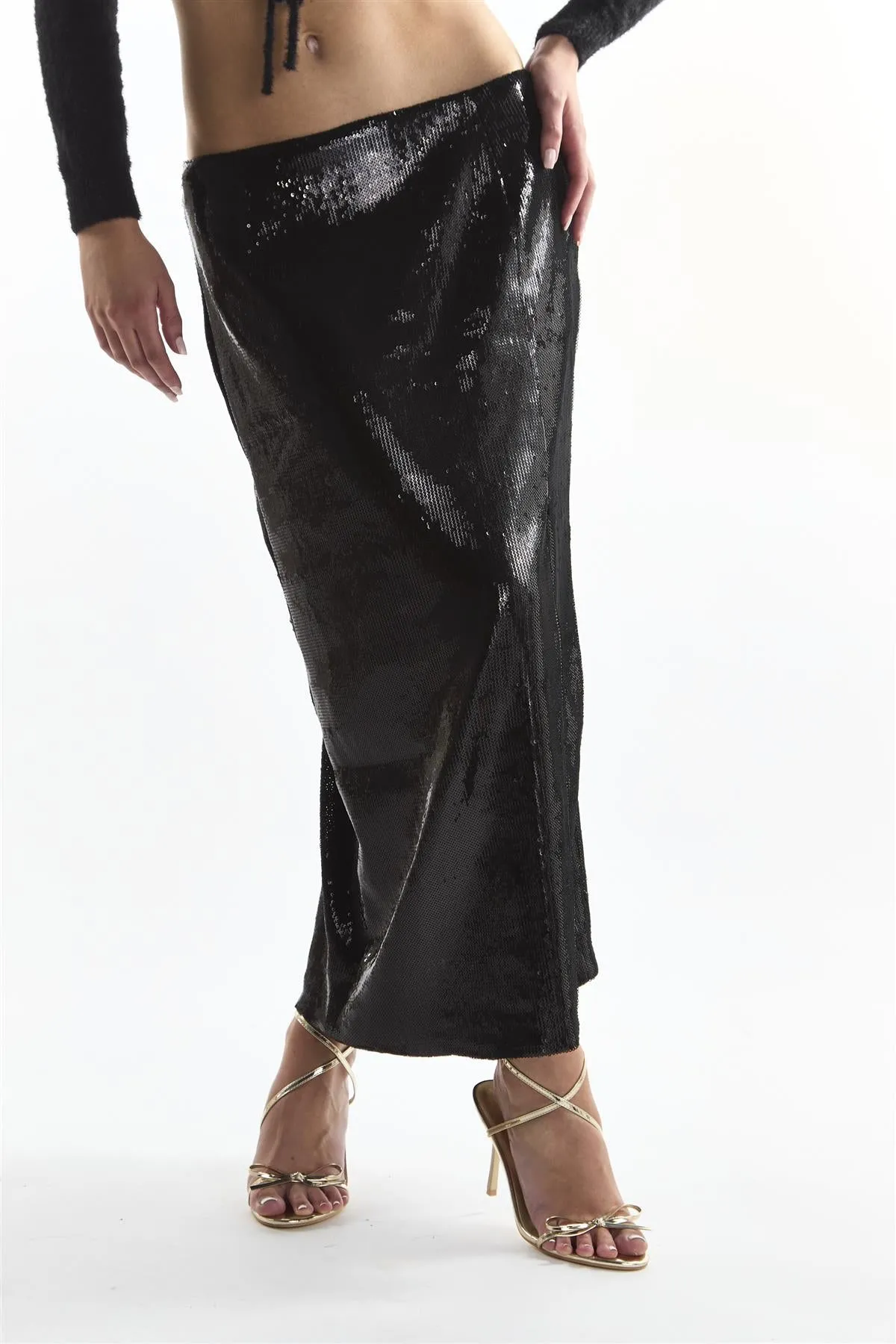 Black Sequin Leg-Split Midi Skirt sold by Glamorous product image thumbnail 3
