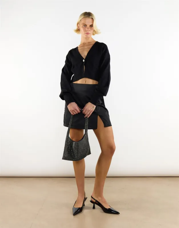 Black Fine-Knitted Long Sleeve Cropped Cardigan sold by Glamorous