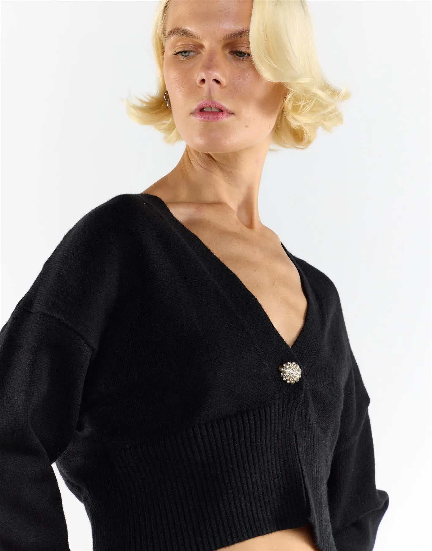 Black Fine-Knitted Long Sleeve Cropped Cardigan sold by Glamorous product image thumbnail 3