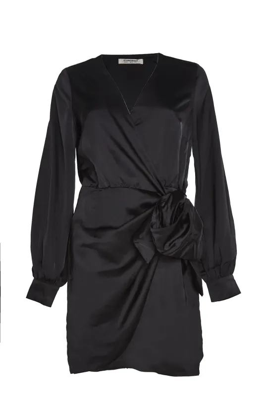 Black-Satin Wrap-Tie Midi-Dress sold by Glamorous