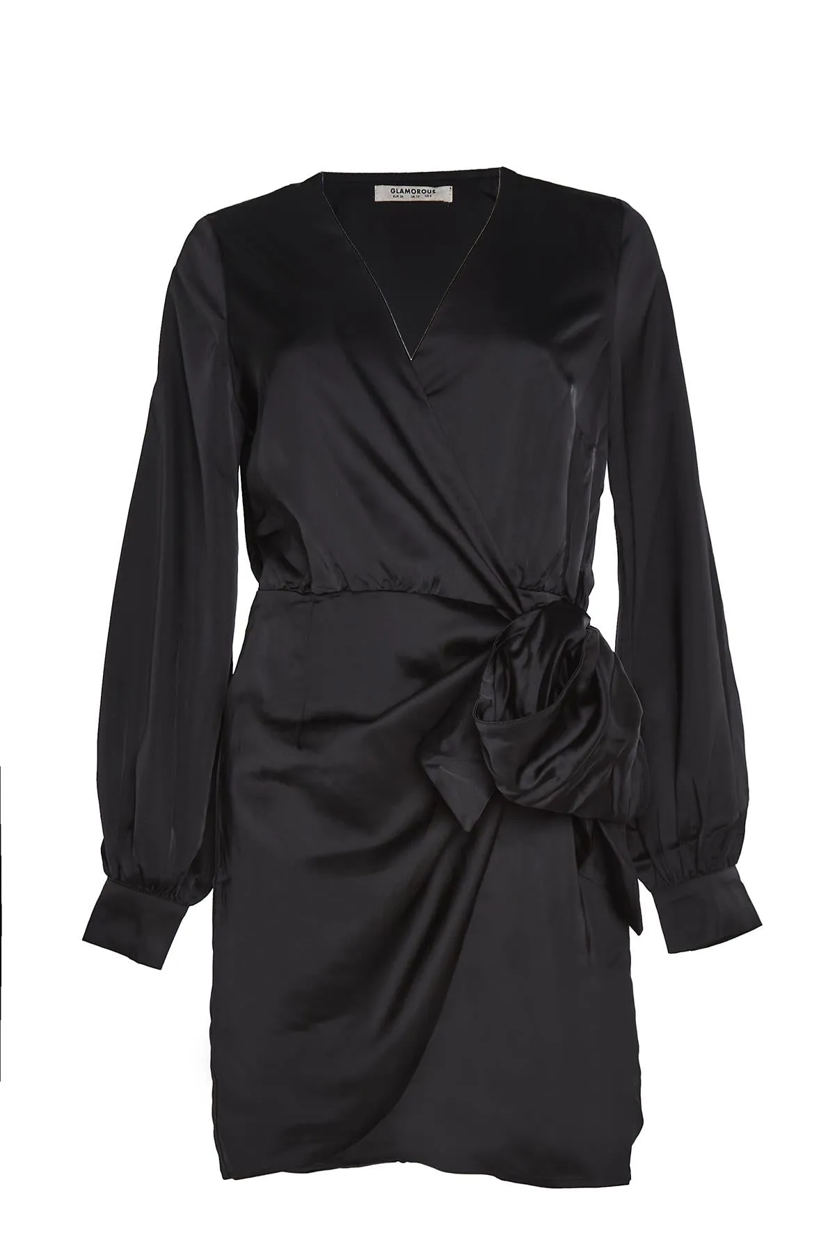 Black-Satin Wrap-Tie Midi-Dress sold by Glamorous