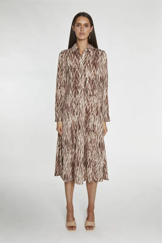 Brown-Snake Long-Sleeve Midi-Dress made by Glamorous