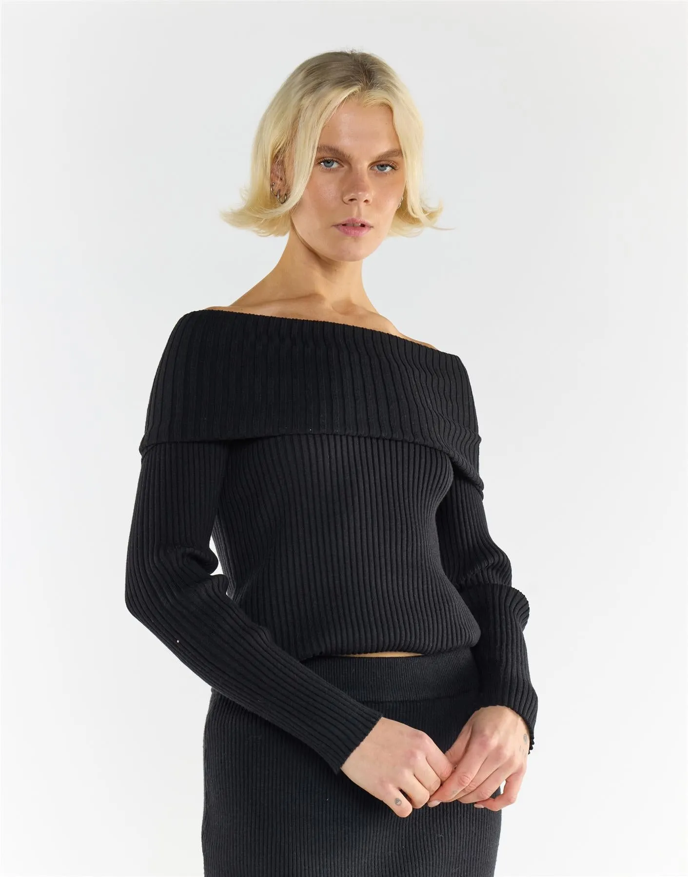 Bardot Off Shoulder Jumper in Black sold by Glamorous product image thumbnail 4