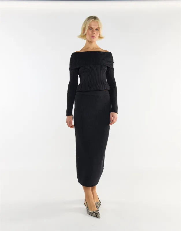 Bardot Off Shoulder Jumper in Black sold by Glamorous