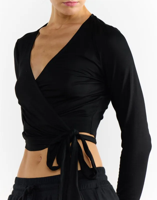 Black V Neck Long Sleeve Top sold by Glamorous