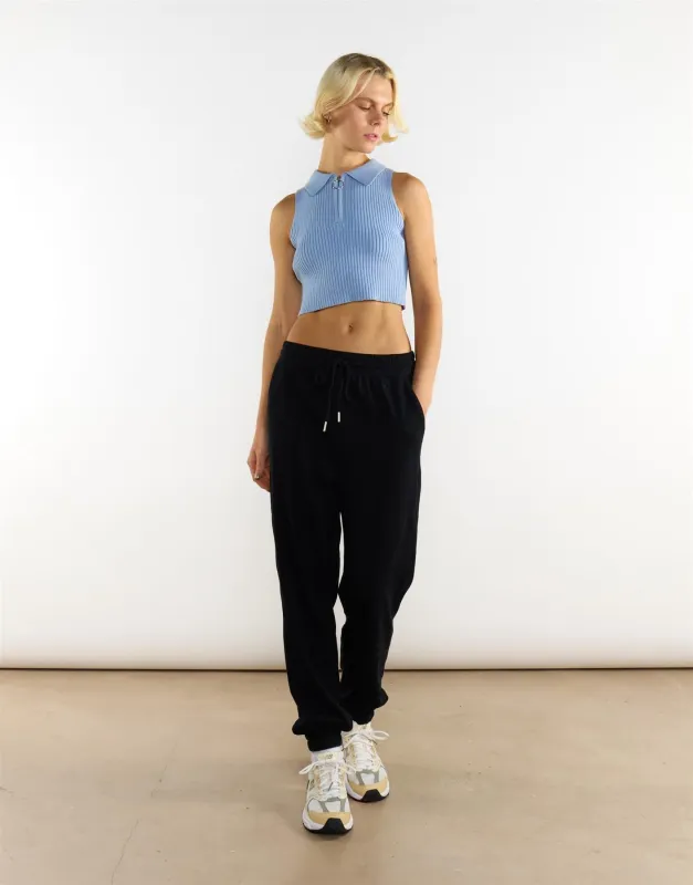 Knitted Light Blue Half Zip Sleeveless Crop Top made by Glamorous