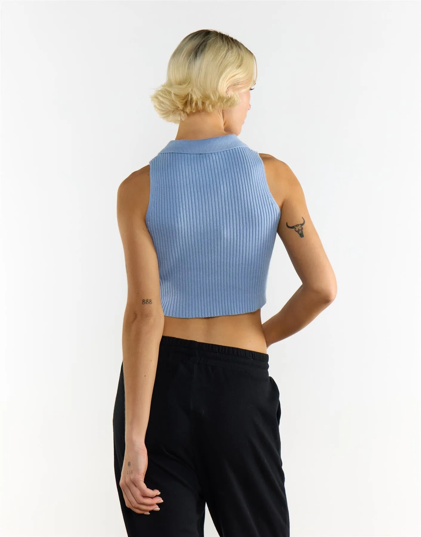 Knitted Light Blue Half Zip Sleeveless Crop Top sold by Glamorous product image thumbnail 2