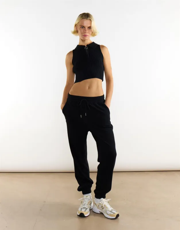 Knitted Black Half Zip Sleeveless Crop Top sold by Glamorous