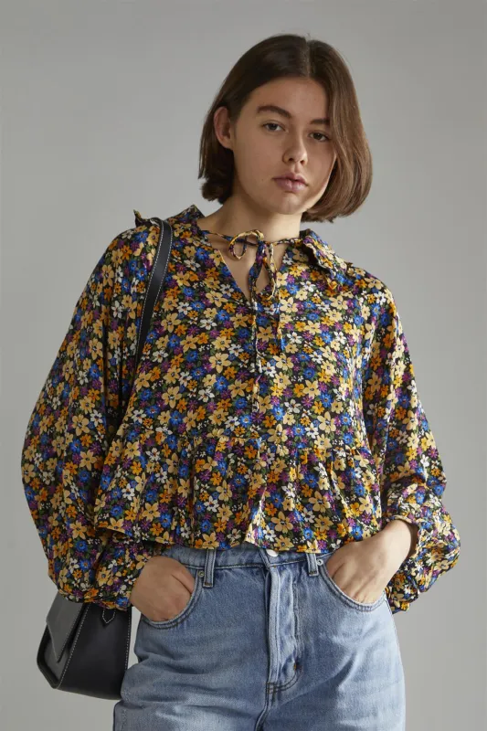 Dark Floral Long Sleeve Top sold by Glamorous