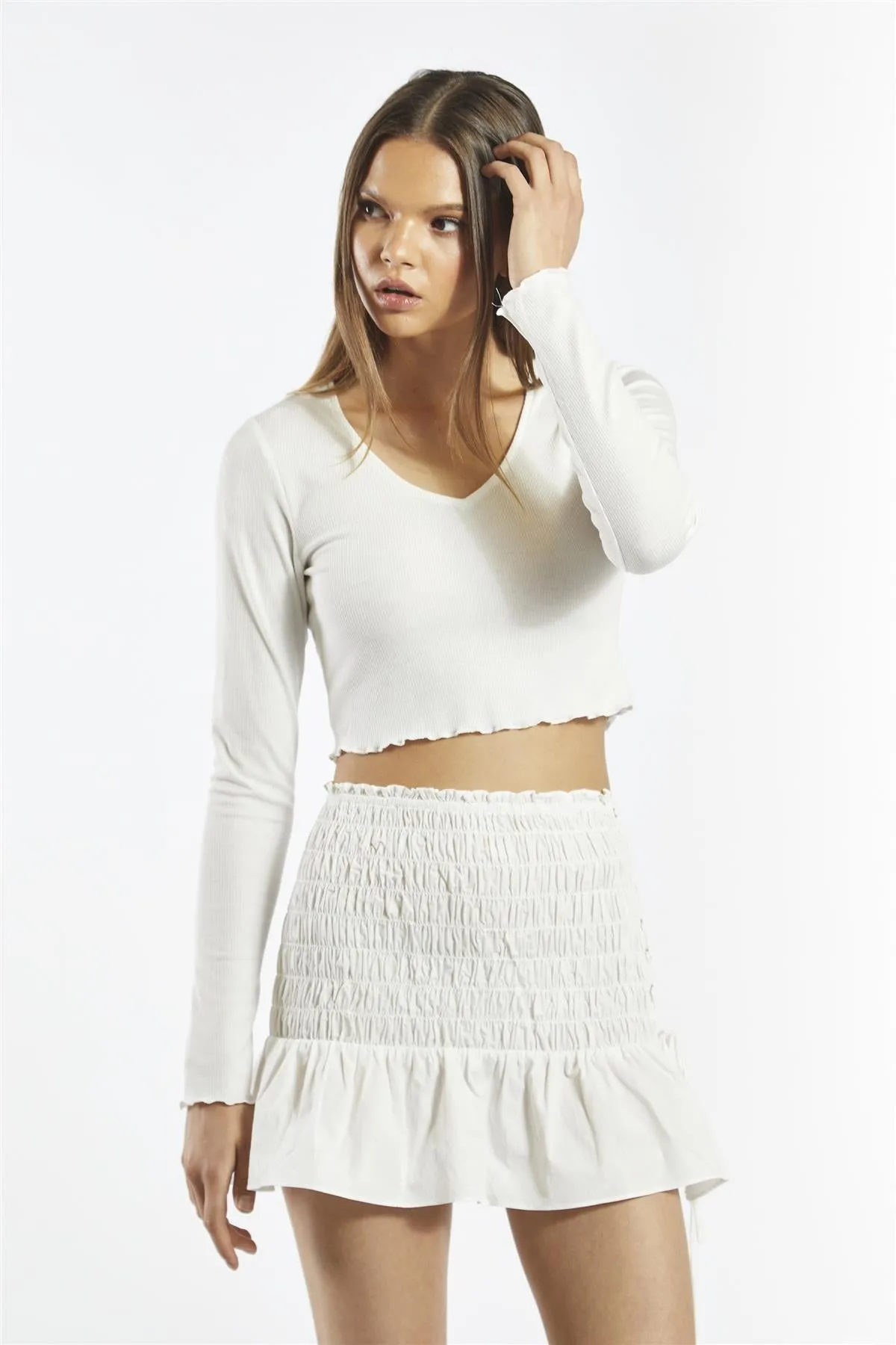 V-Neck Crop Tops - White sold by Glamorous