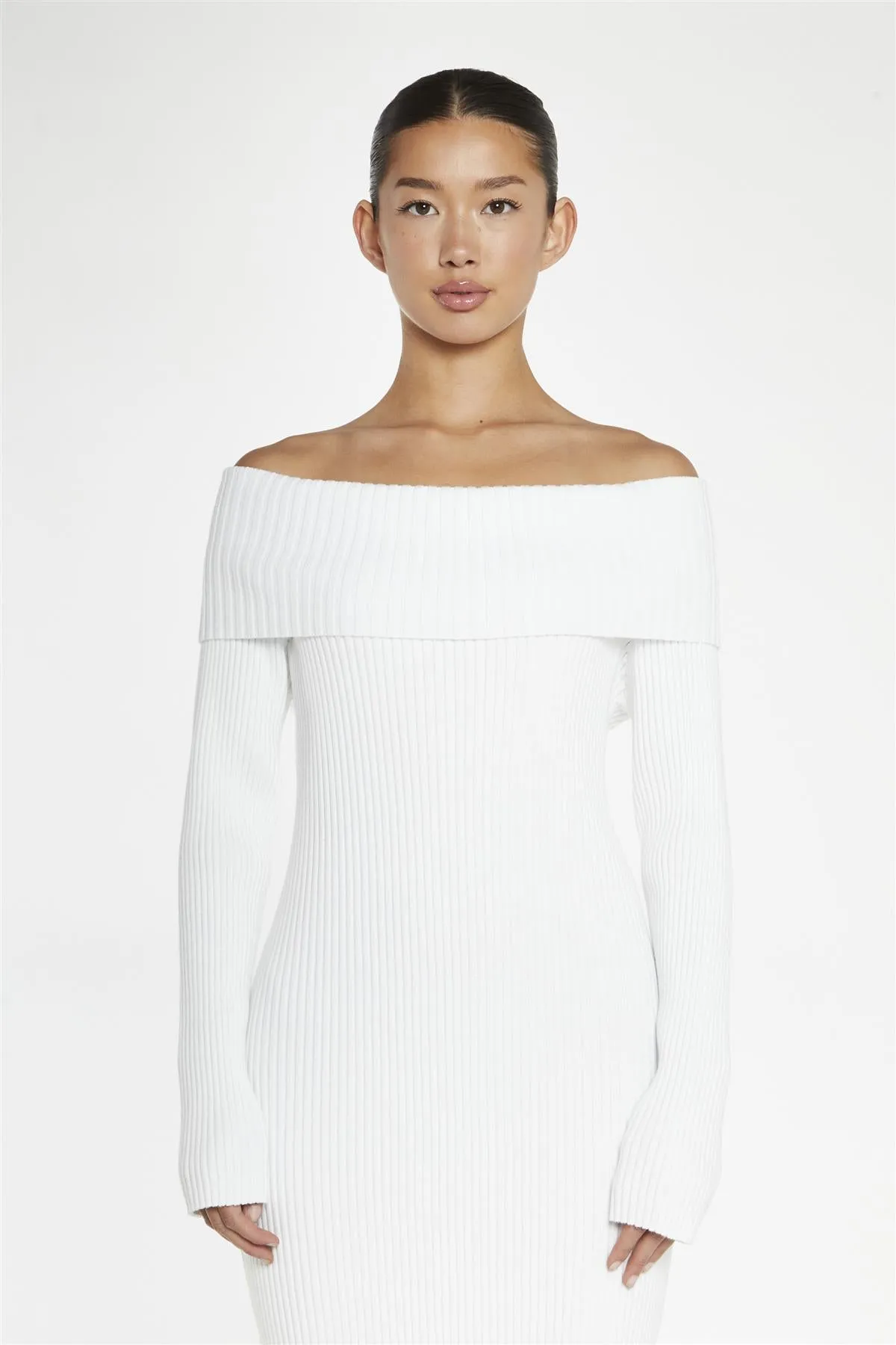 Knitted Bardot Maxi Dress - White sold by Glamorous