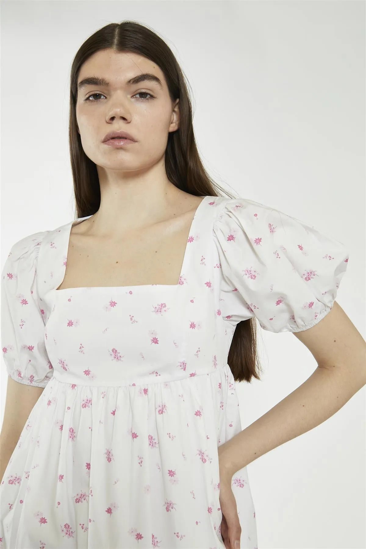 Square Neck Short Skater Dress - White Pink Floral sold by Glamorous product image thumbnail 3