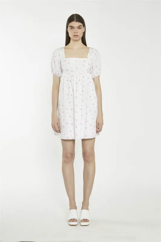 Square Neck Short Skater Dress - White Pink Floral made by Glamorous