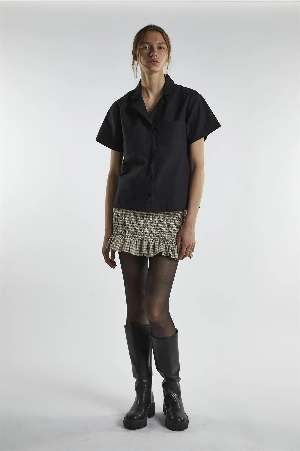 Lapel Collar Short Sleeves Shirt - Black sold by Glamorous