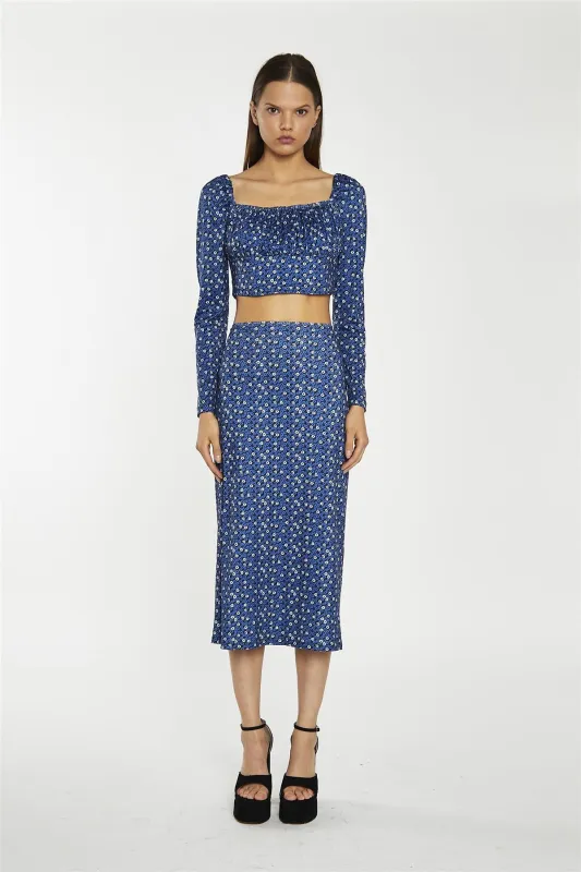 Midi Skirt - Blue Ditsy Flower sold by Glamorous