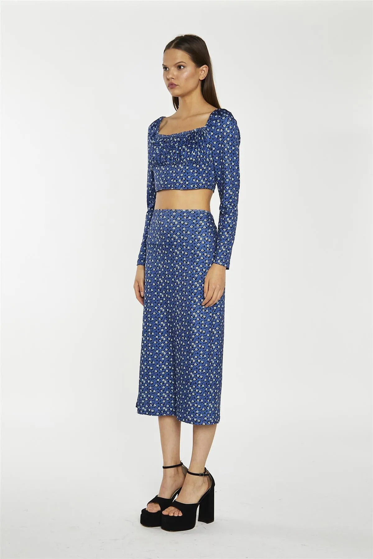 Midi Skirt - Blue Ditsy Flower sold by Glamorous product image thumbnail 3