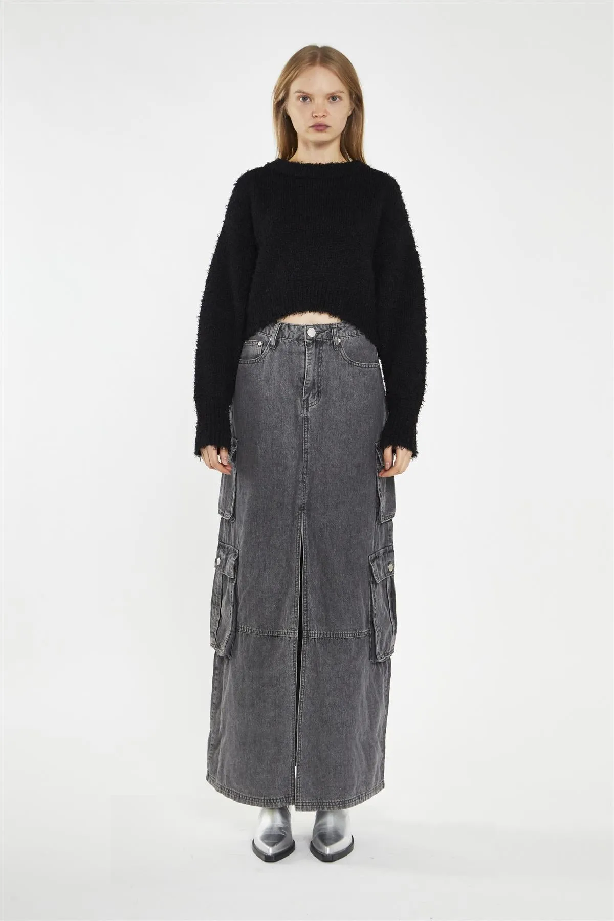 Denim Maxi Skirt - Grey Wash sold by Glamorous product image thumbnail 3