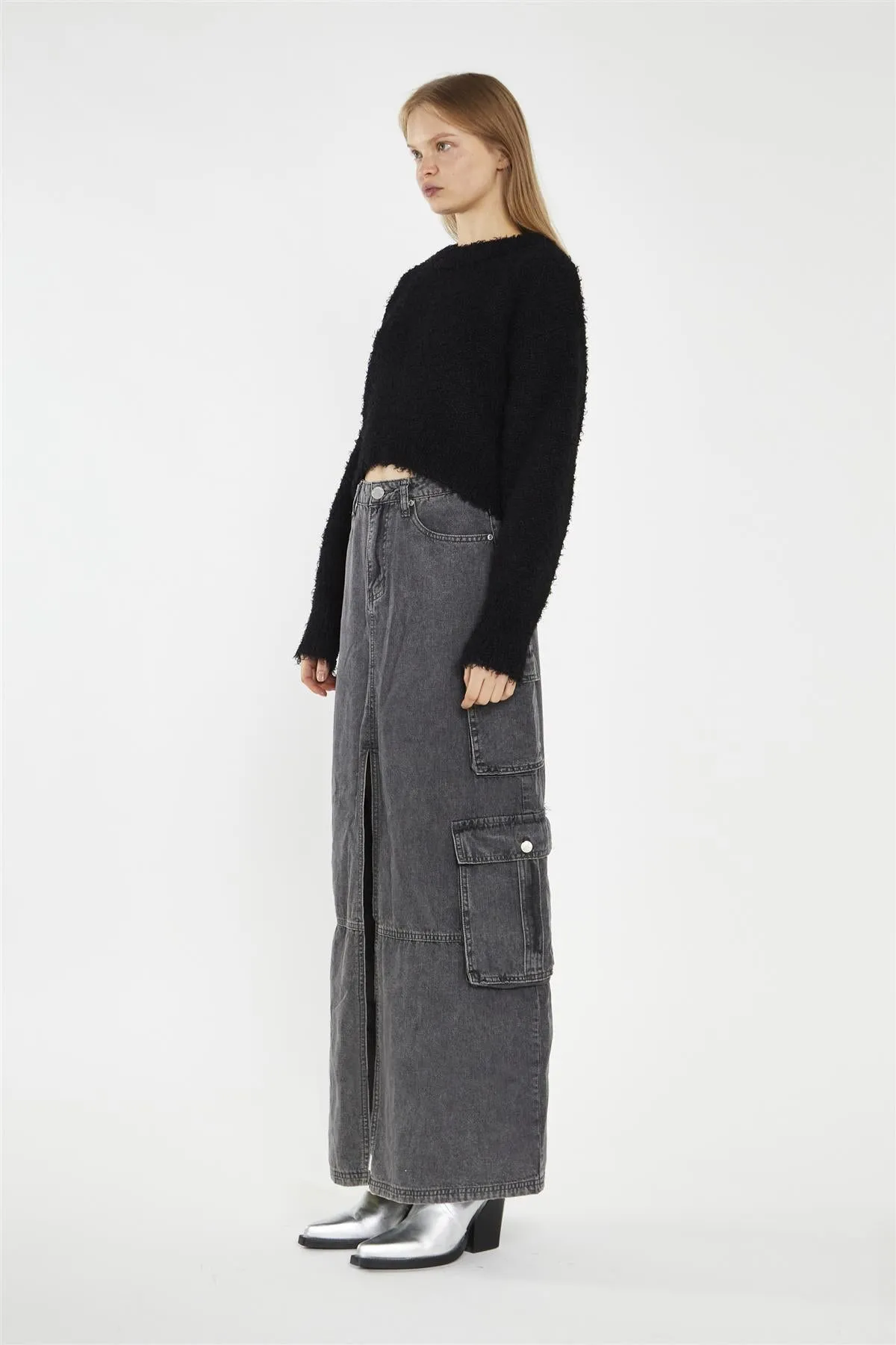 Denim Maxi Skirt - Grey Wash sold by Glamorous product image thumbnail 4