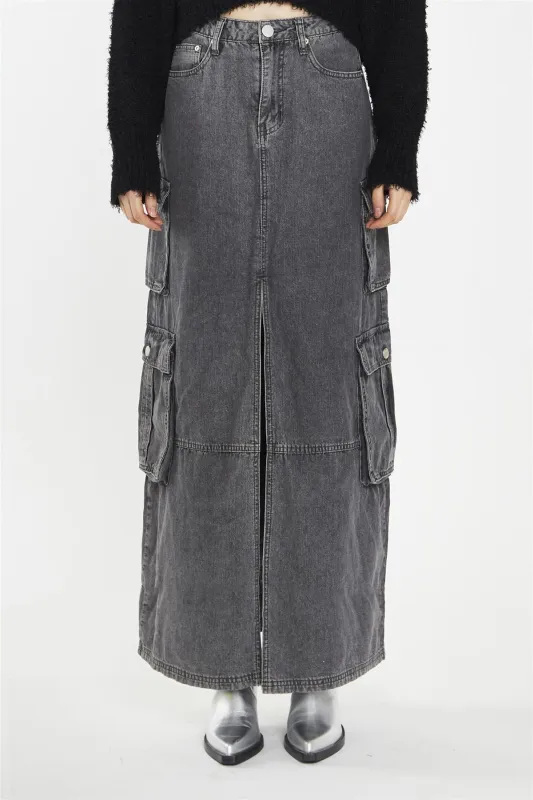 Denim Maxi Skirt - Grey Wash sold by Glamorous