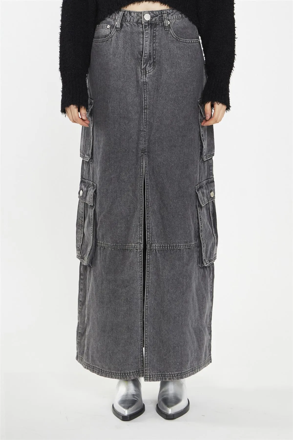 Denim Maxi Skirt - Grey Wash sold by Glamorous