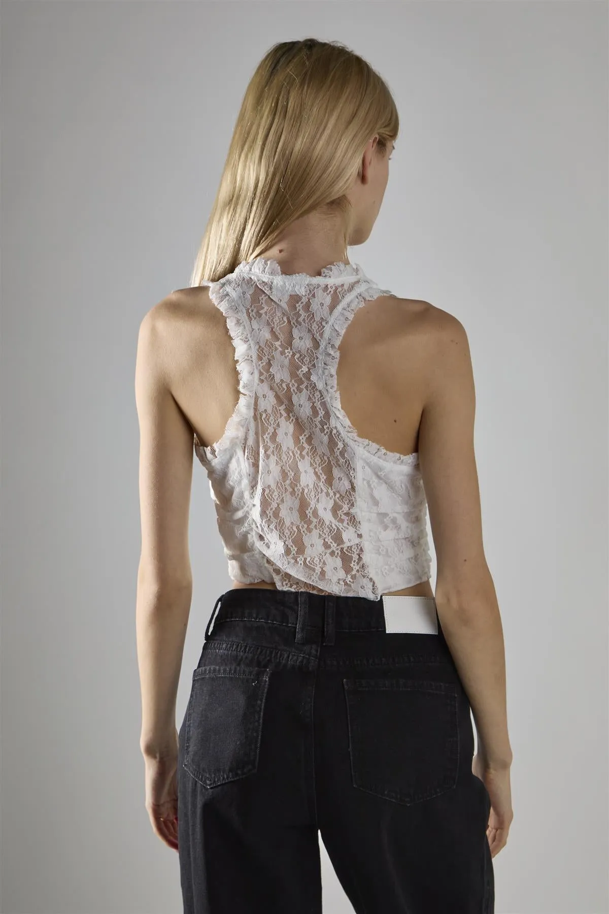 Tank Cropped Top - Off White Lace sold by Glamorous product image thumbnail 2
