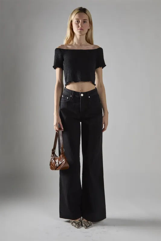 Black Shirred Bardot Crop-Top made by Glamorous