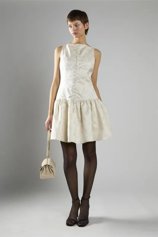Cream Brocade Sleeveless Button-Front A-Line Dress made by Glamorous