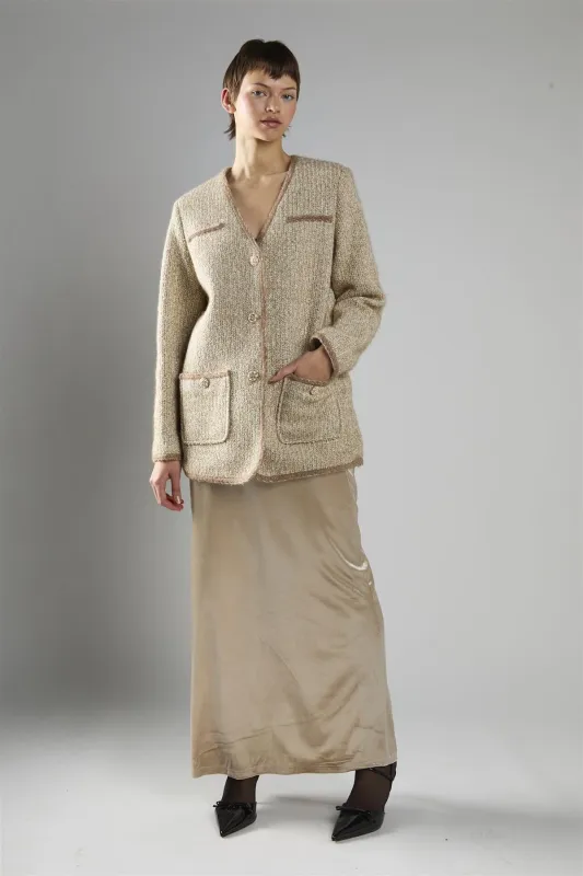 On-Trend Elegant Tweed Blazer in Stone Multi sold by Glamorous