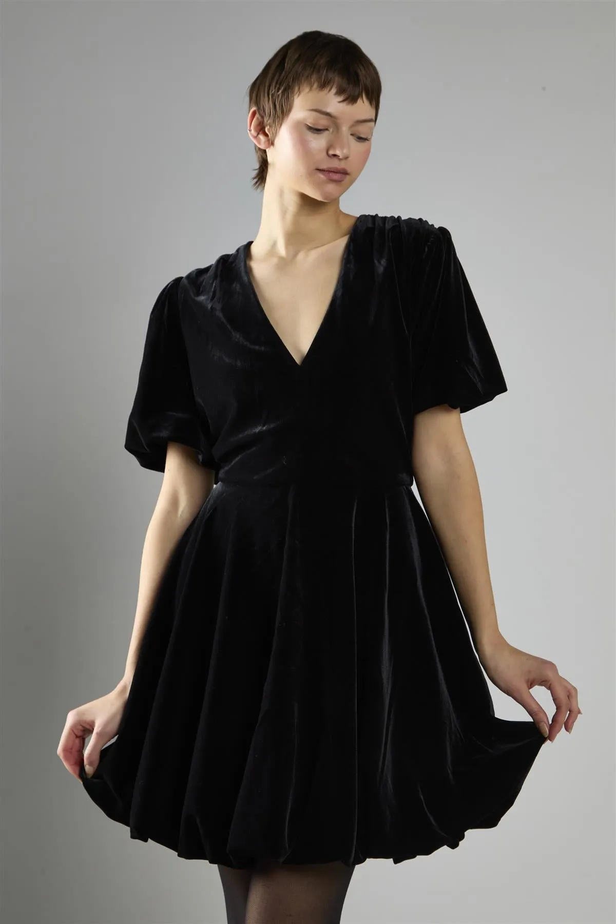 Black Velvet Short Sleeve Skater Mini Dress sold by Glamorous product image thumbnail 3