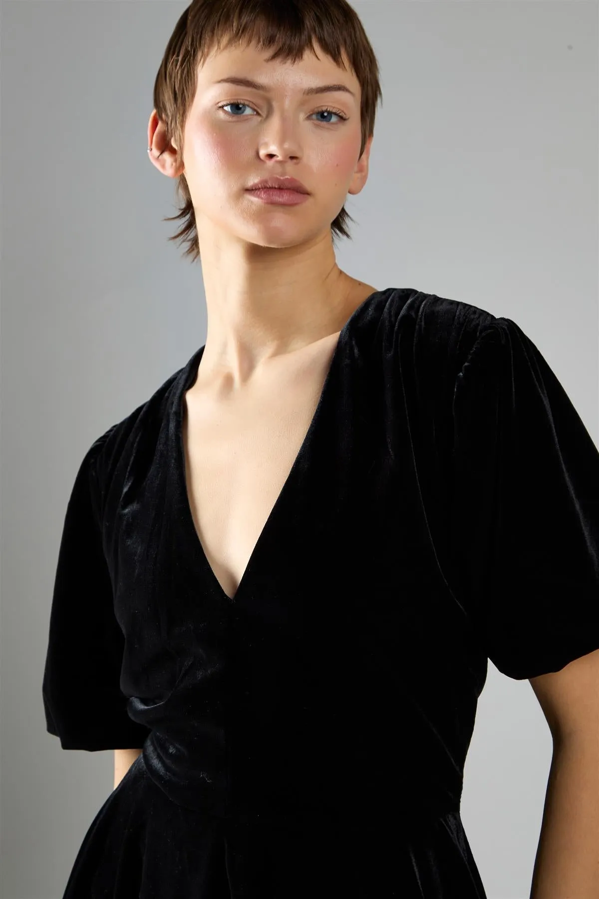 Black Velvet Short Sleeve Skater Mini Dress sold by Glamorous product image thumbnail 4