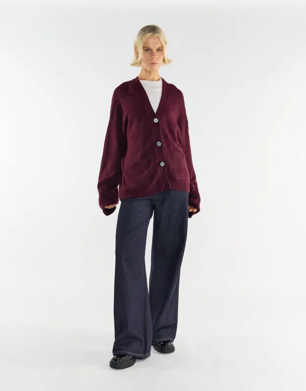 Burgundy Button-Front V-Neck Cardigan sold by Glamorous